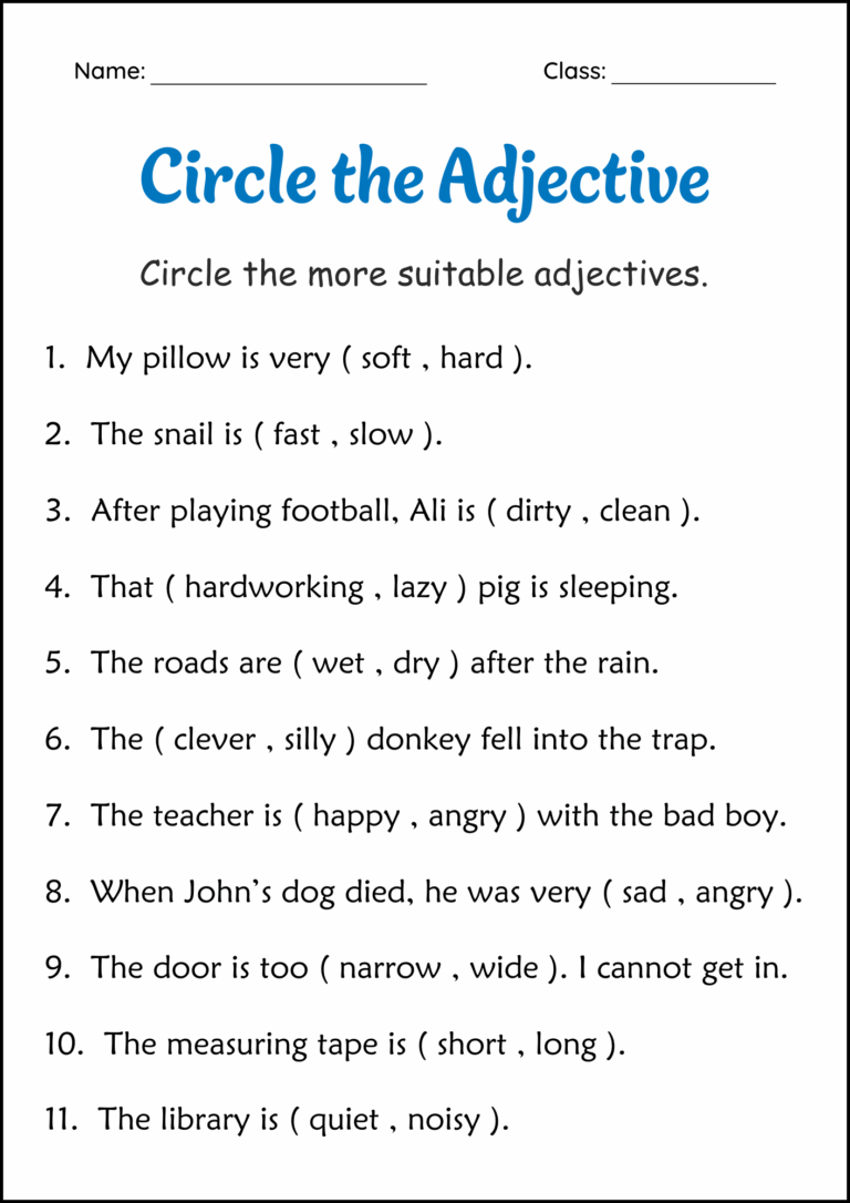 Circle The Adjectives Grammar Worksheets 2nd And 3rd Grade