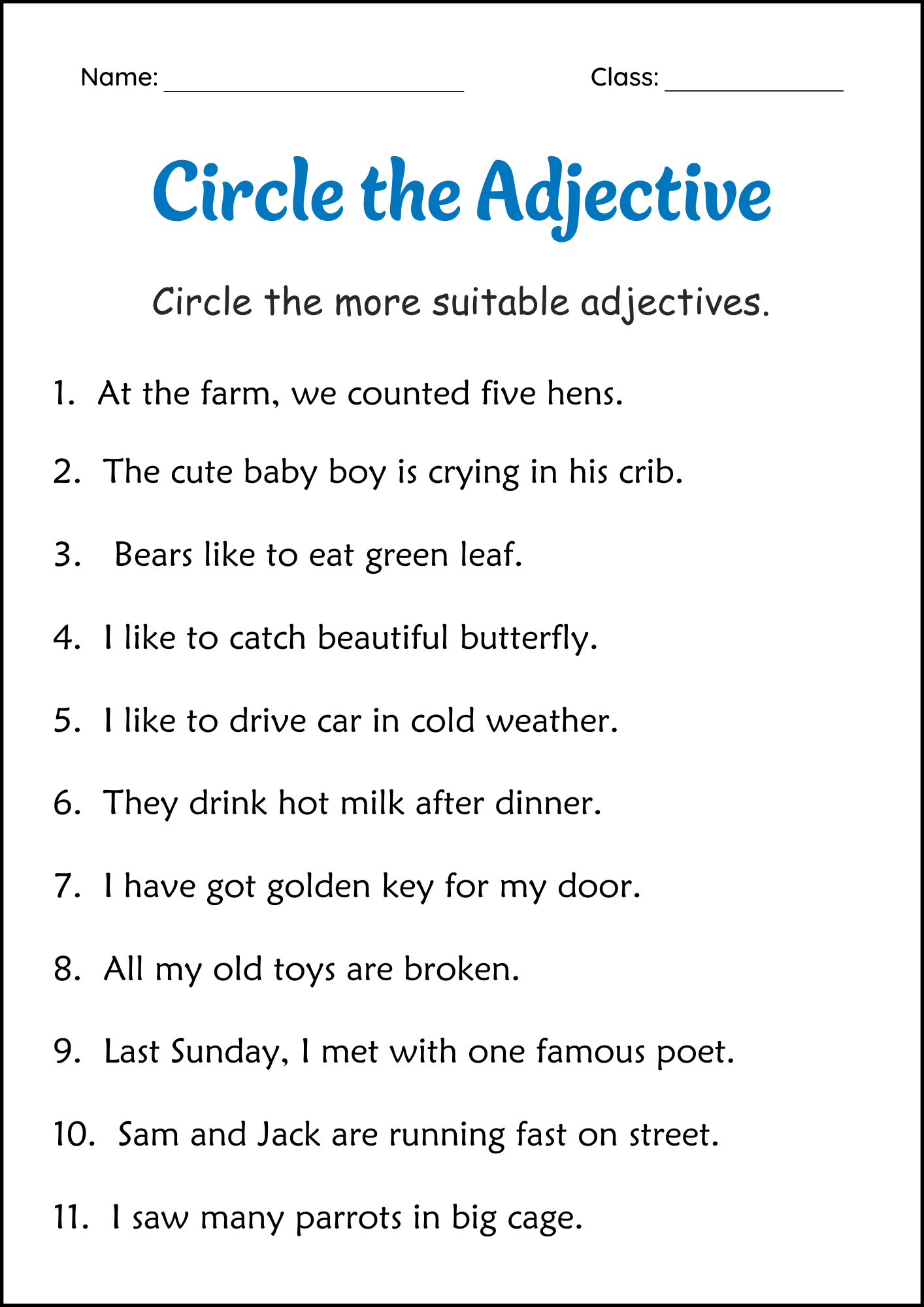 Circle The Adjectives Grammar Worksheets 2nd And 3rd Grade Made By Teachers