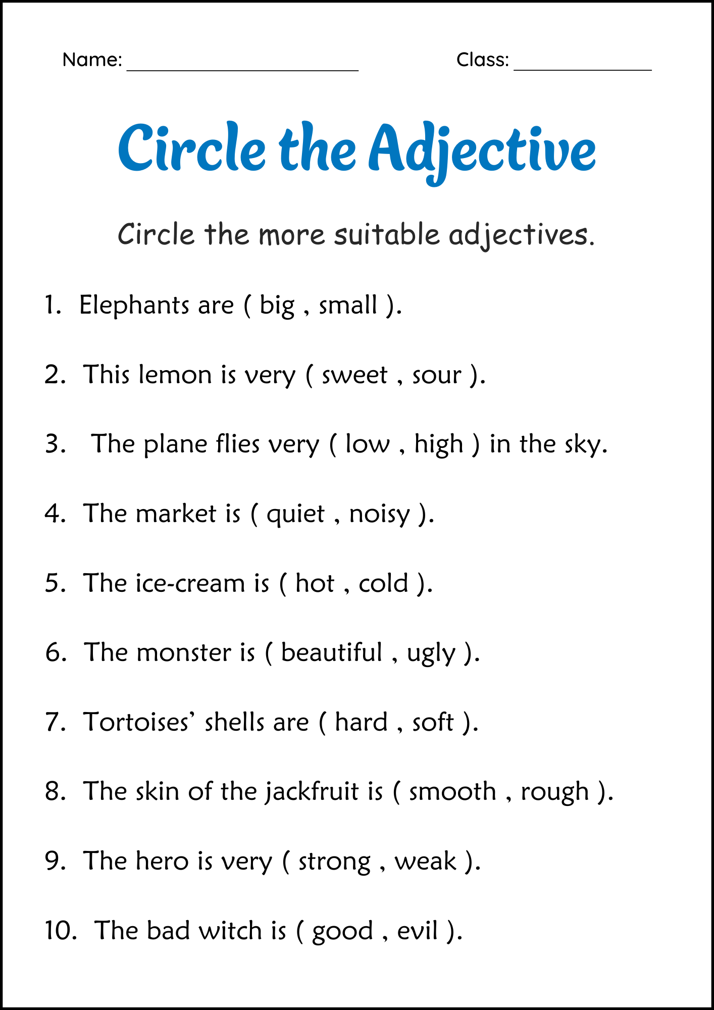 Circle The Adjectives Grammar Worksheets 2nd And 3rd Grade Made By Teachers