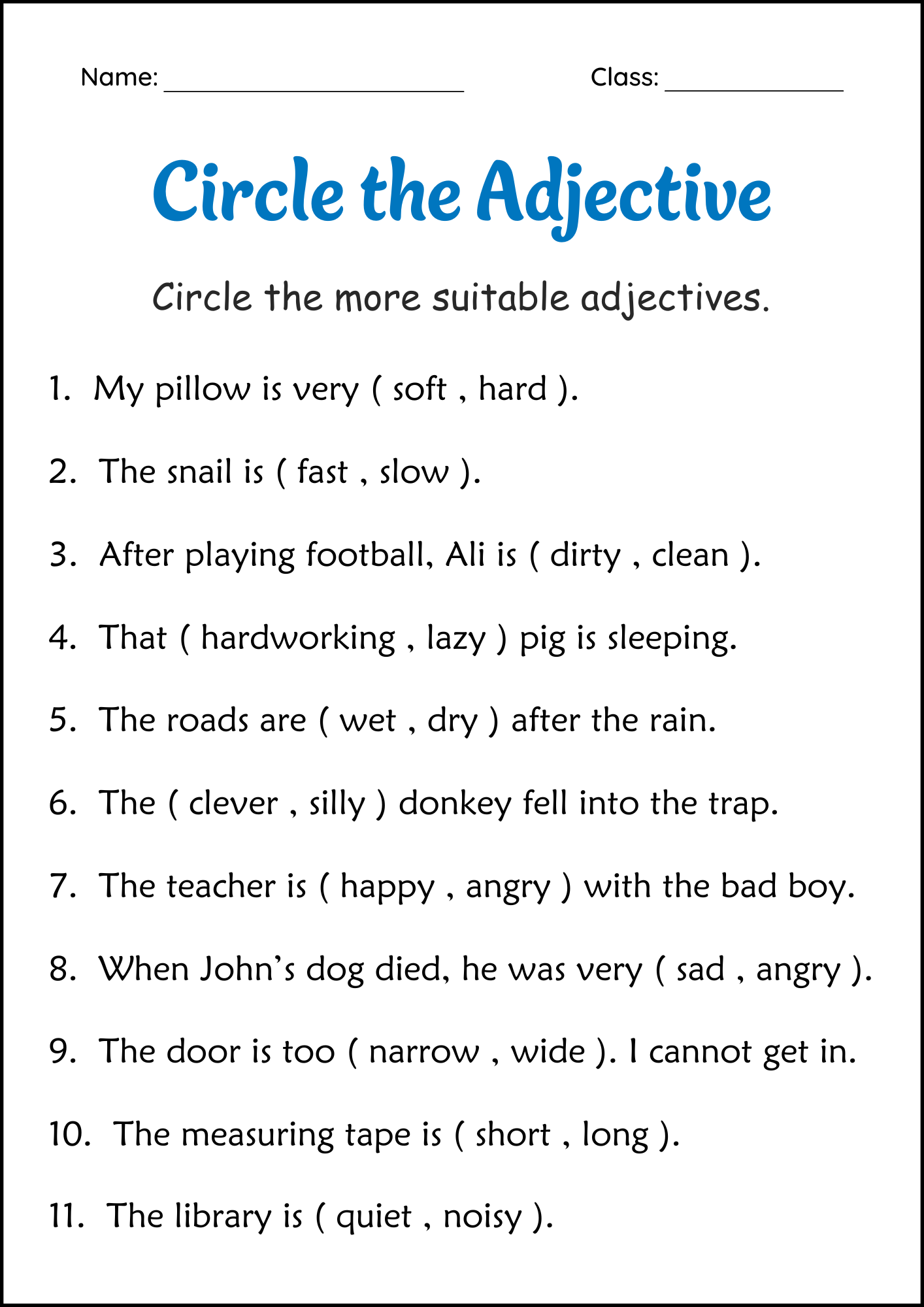 Circle The Adjectives Grammar Worksheets 2nd And 3rd Grade Made Circle The Adjectives Grammar Worksheets 2nd And 3rd Grade Made