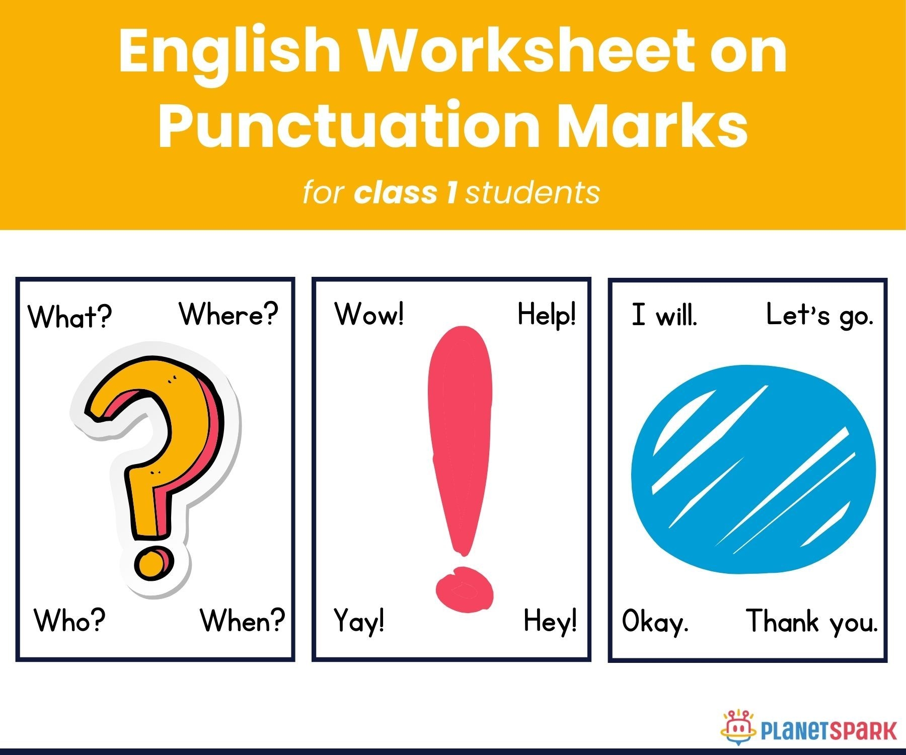 Class 1 Grammar Practice Punctuation Worksheet PlanetSpark