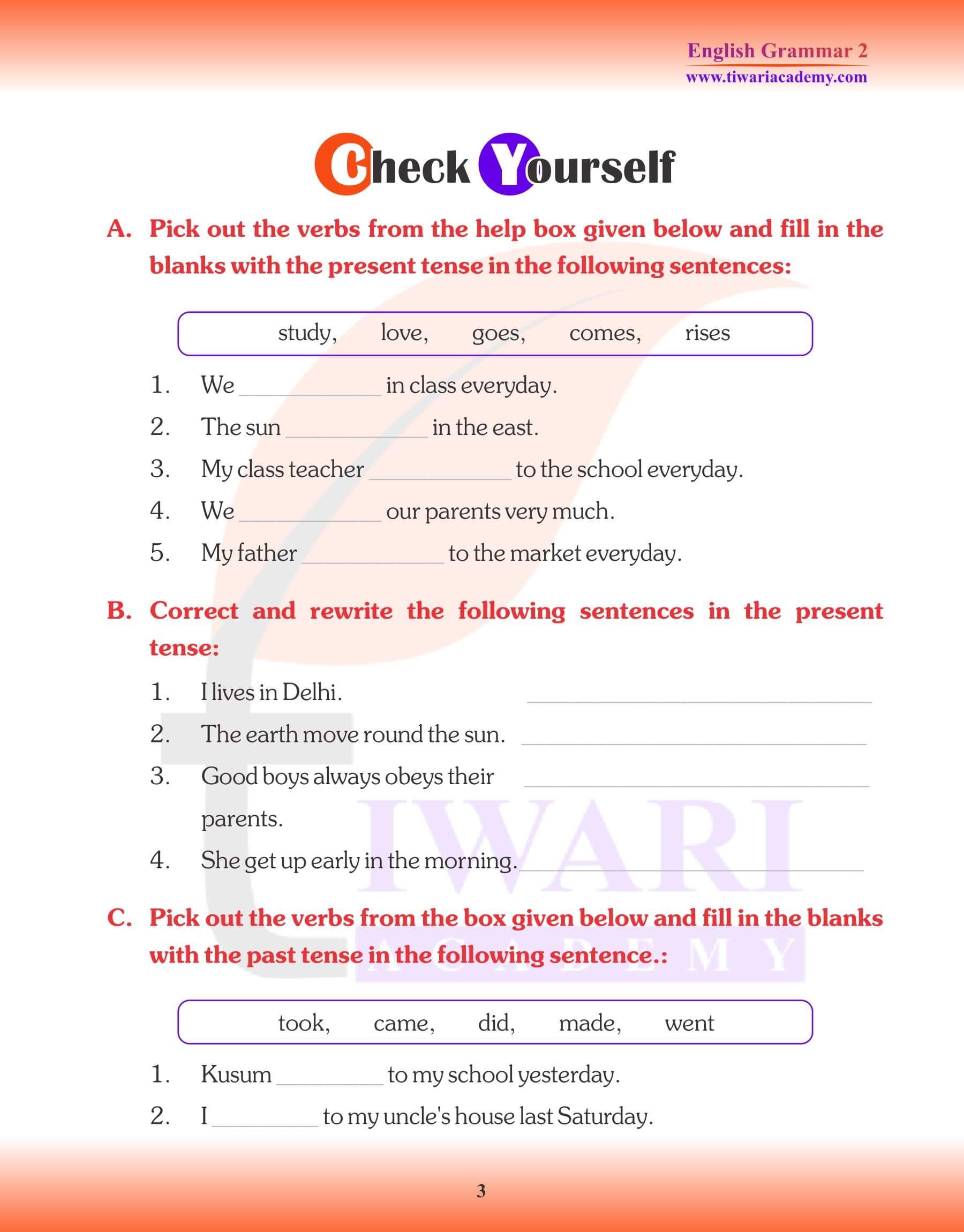 Class 2 English Grammar Chapter 13 Use Of Yesterday Today Tomorrow 