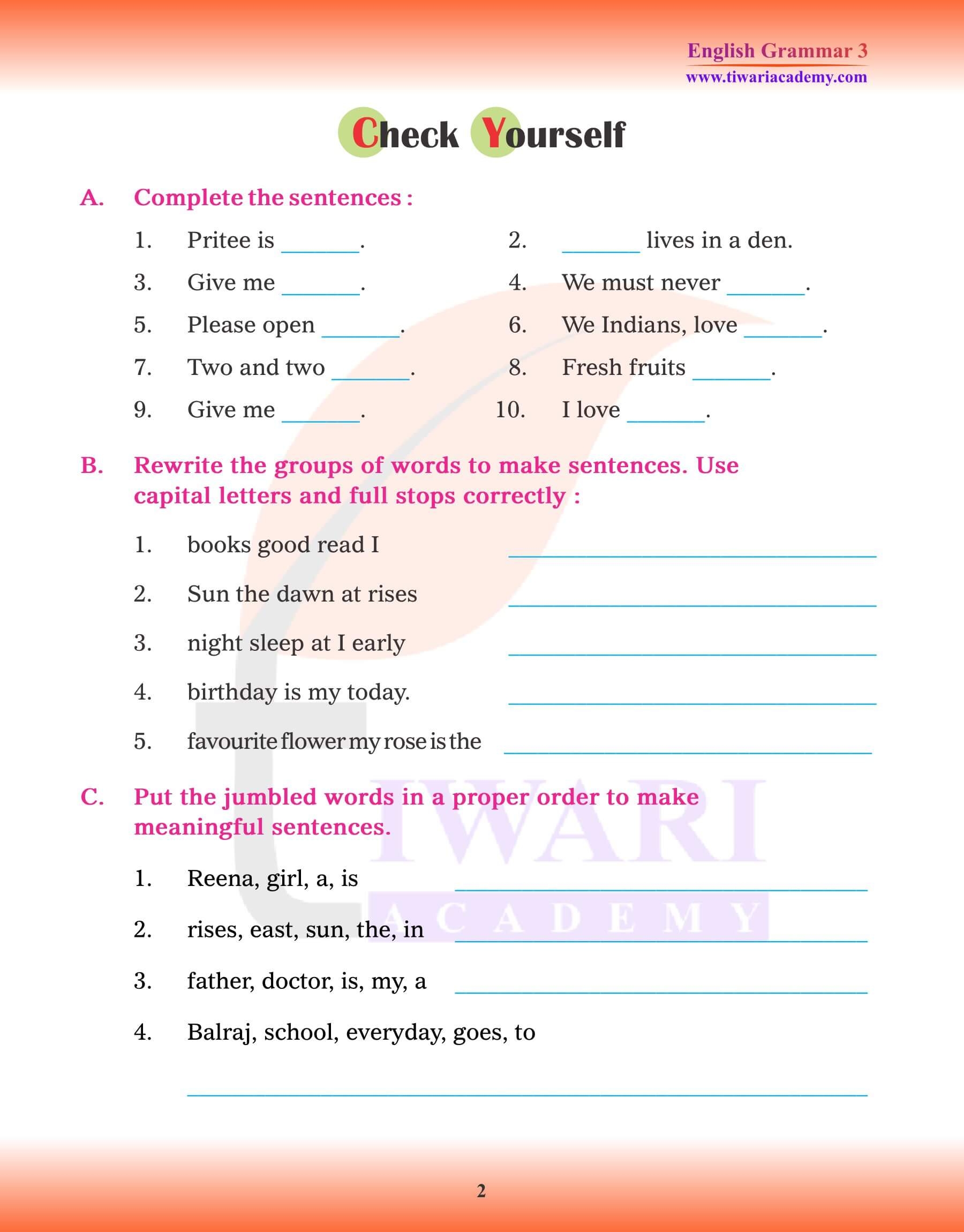 Class 3 English Grammar Chapter 1 The Sentence For 2025 26 