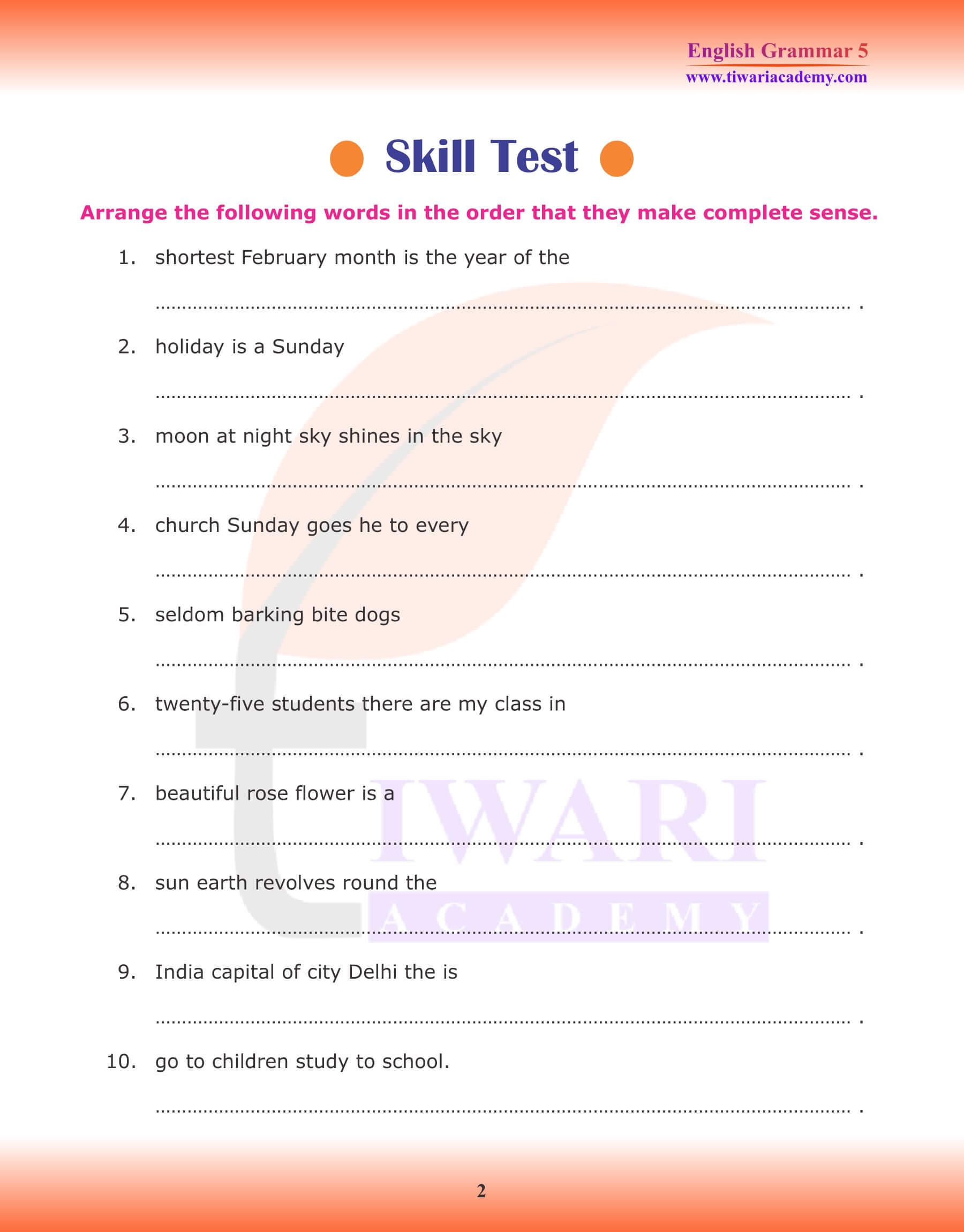 Class 5 English Grammar Chapter 1 The Sentence