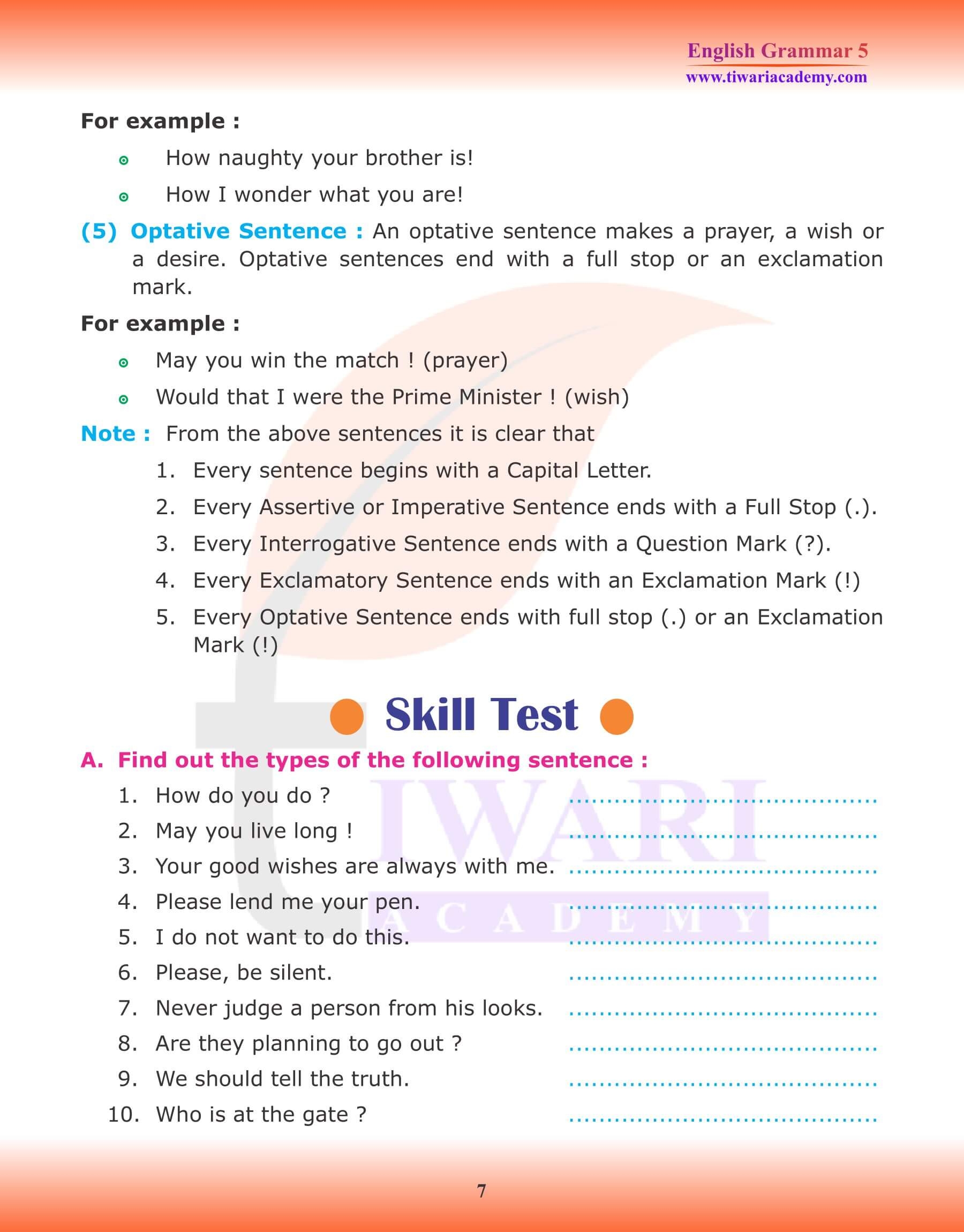 Class 5 English Grammar Chapter 1 The Sentence Class 5 English Grammar Chapter 1 The Sentence
