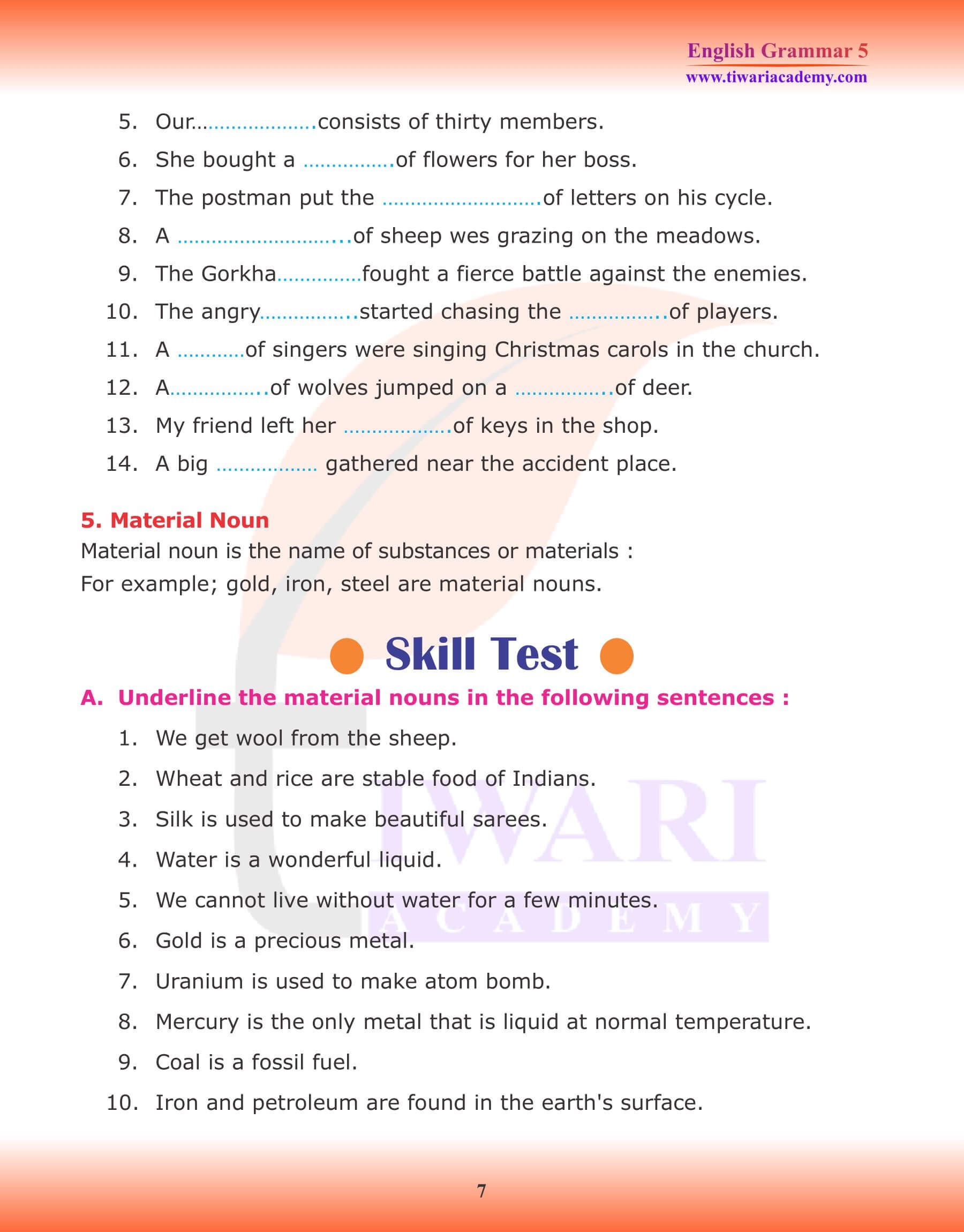 English Grammar Worksheets For Class 5