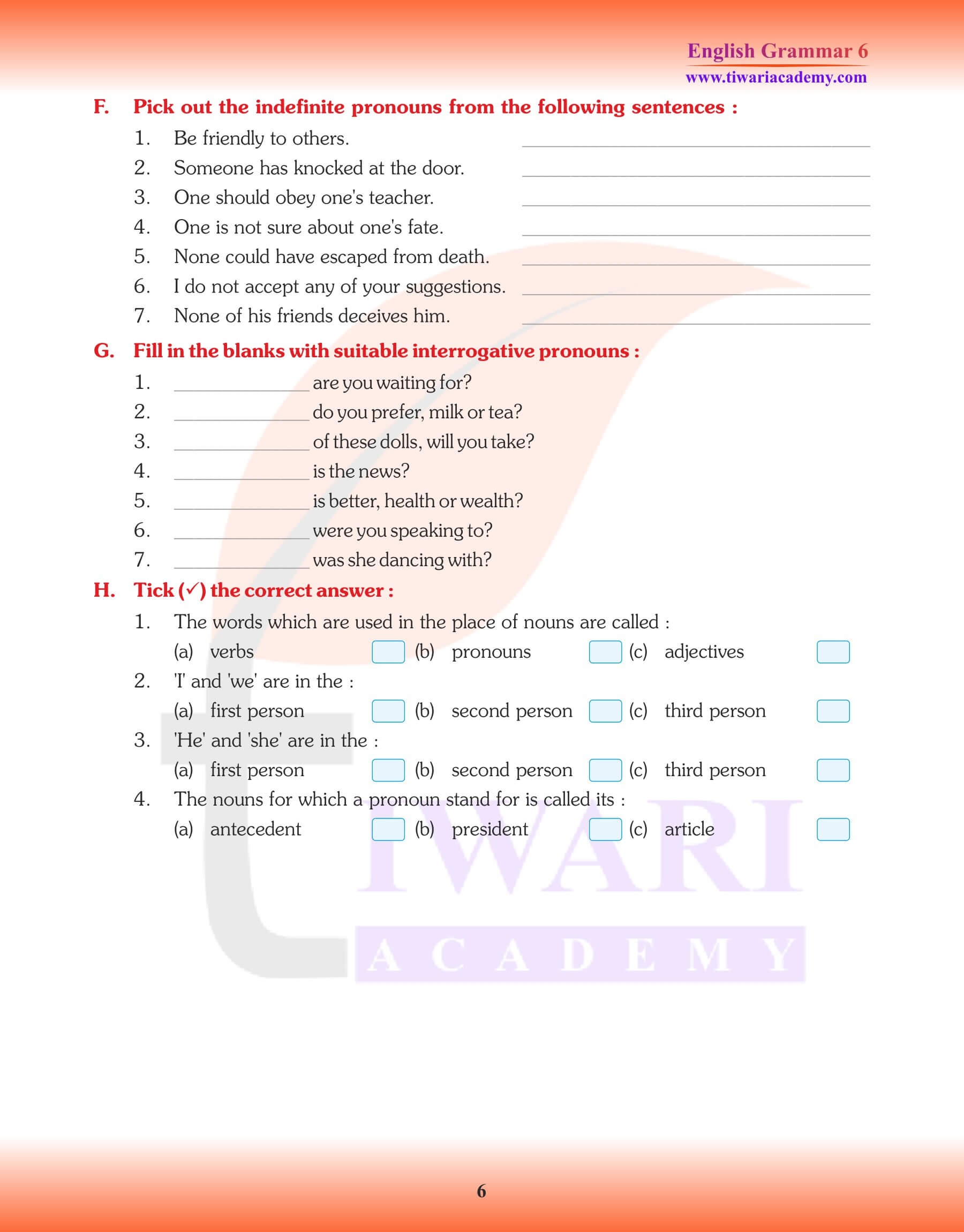 Class 6 English Grammar Chapter 7 A Pronoun And Its Seven Kinds 