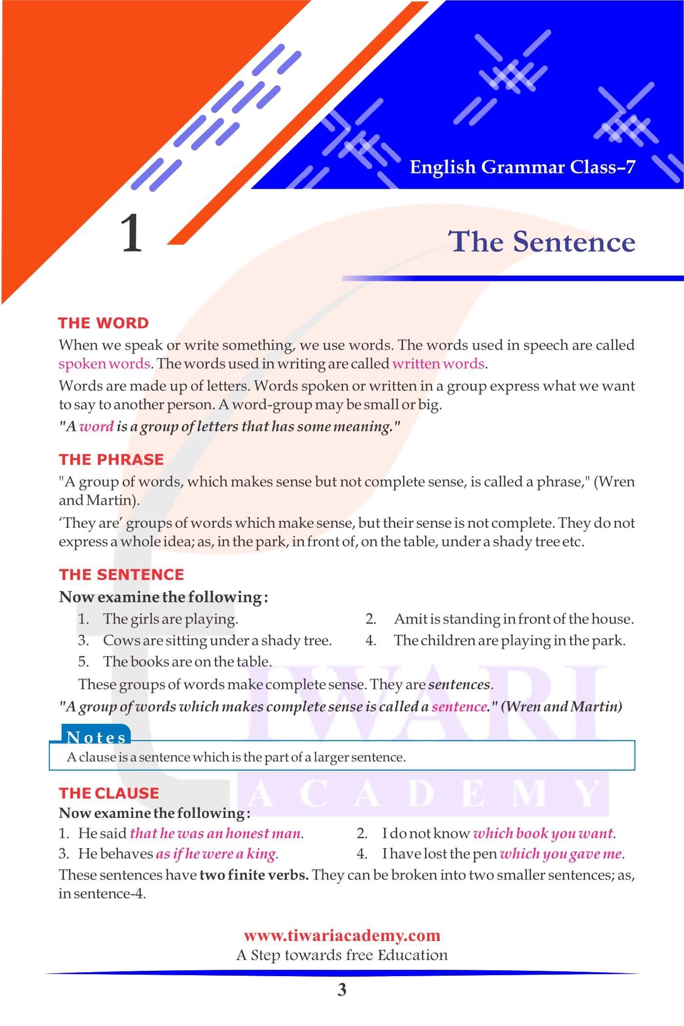 Class 7 Cbse English Grammar Worksheet