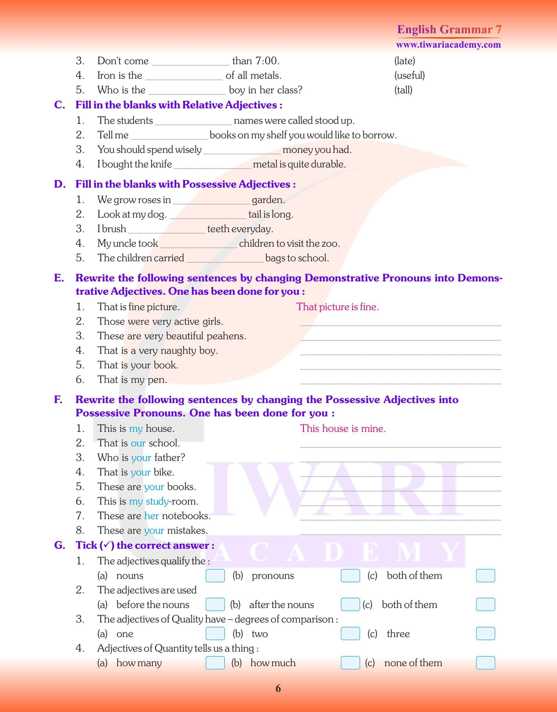 Class 7 English Grammar Chapter 7 The Adjective For Session 2025 26