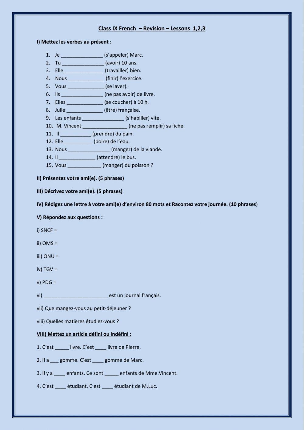 Grammar Worksheet Class 9 Grammar Worksheet Class 9