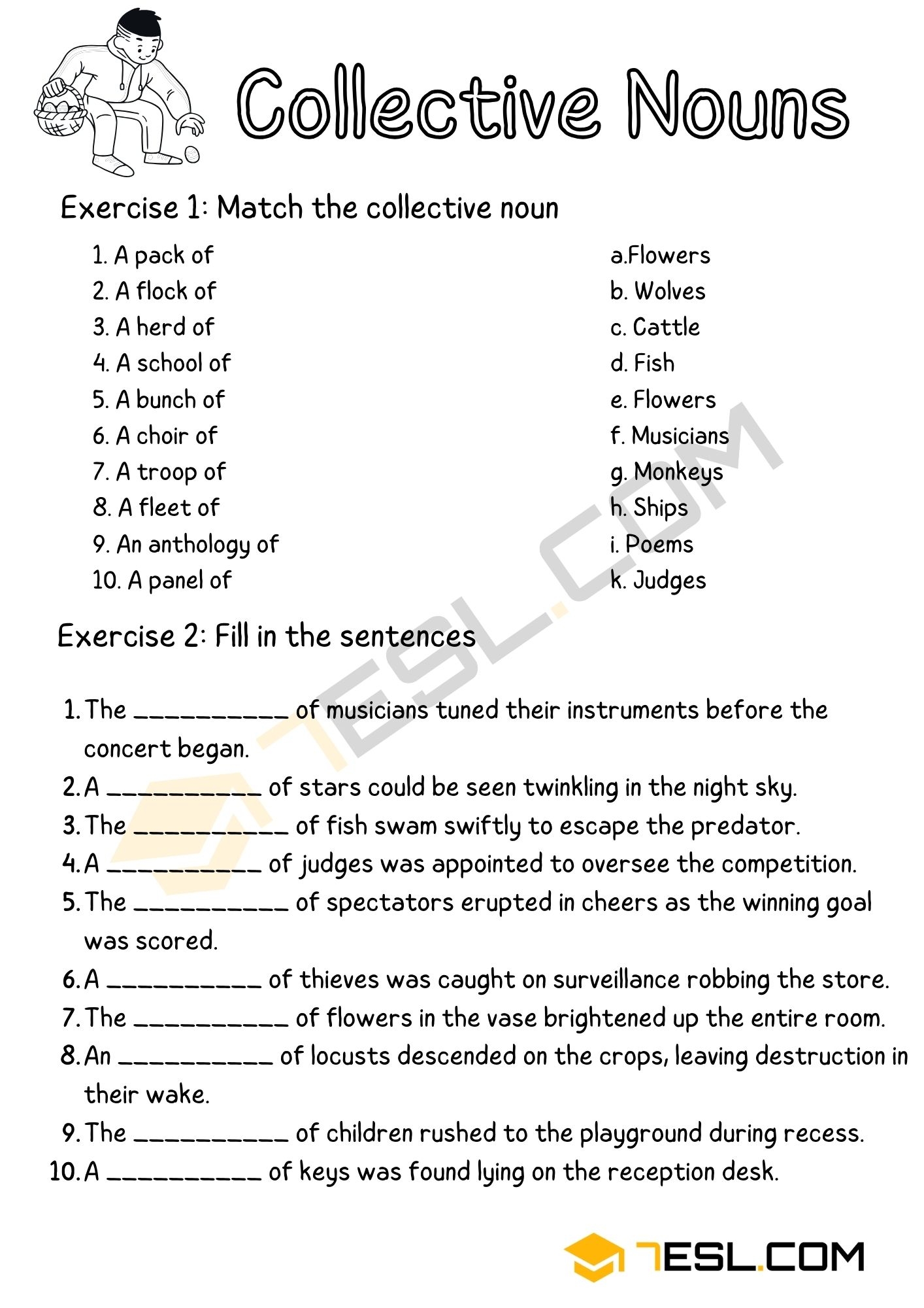 Collective Noun Exercises Collective Noun Worksheet 7ESL