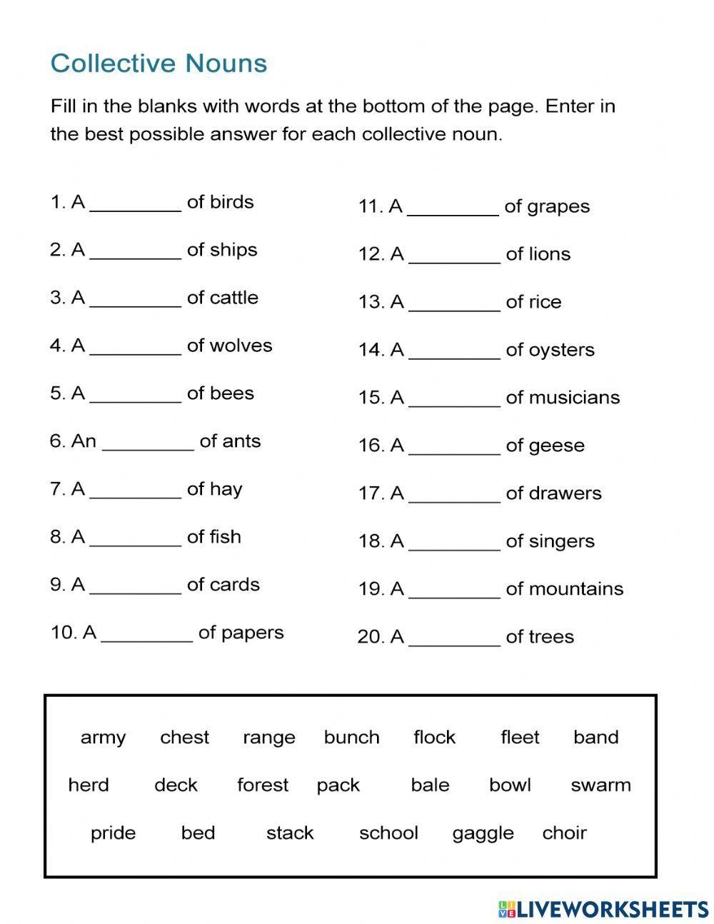 Collective Noun Free Interactive Worksheets 1262366 Collective Noun Free Interactive Worksheets 1262366