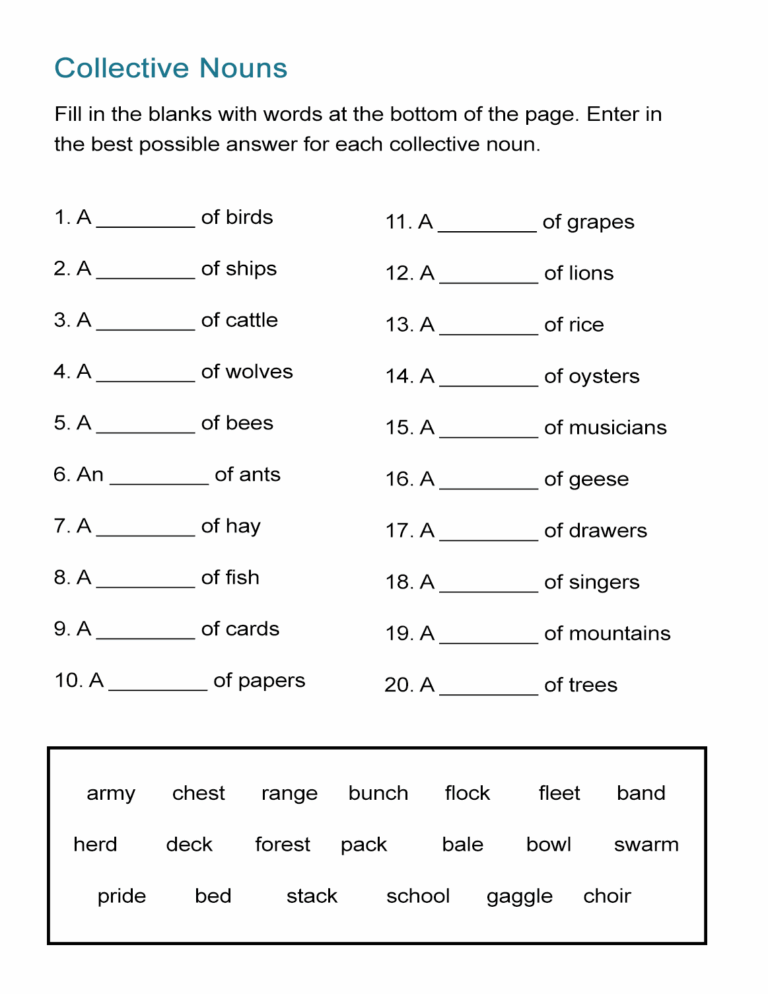 Collective Nouns Worksheet Fill In The Blanks ALL ESL