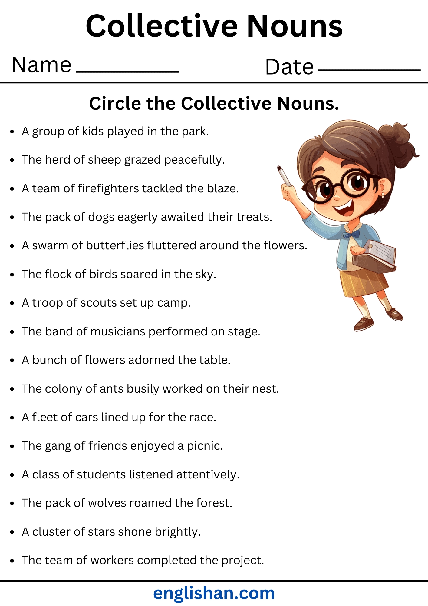 Collective Nouns Worksheets With Answers In English
