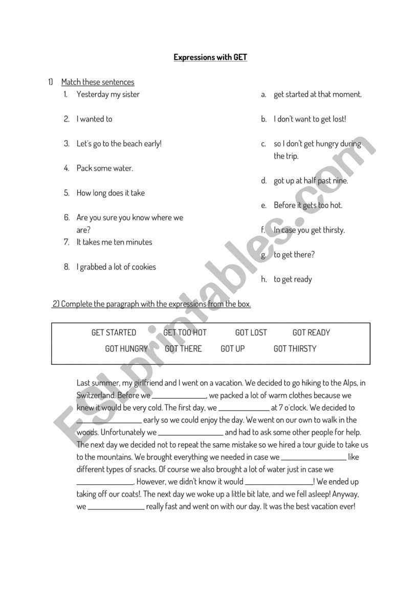 Collocations With GET ESL Worksheet By Debbiearlene Collocations With GET ESL Worksheet By Debbiearlene