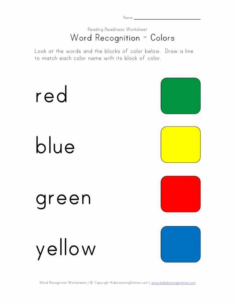 Color Matching Worksheet For Kids