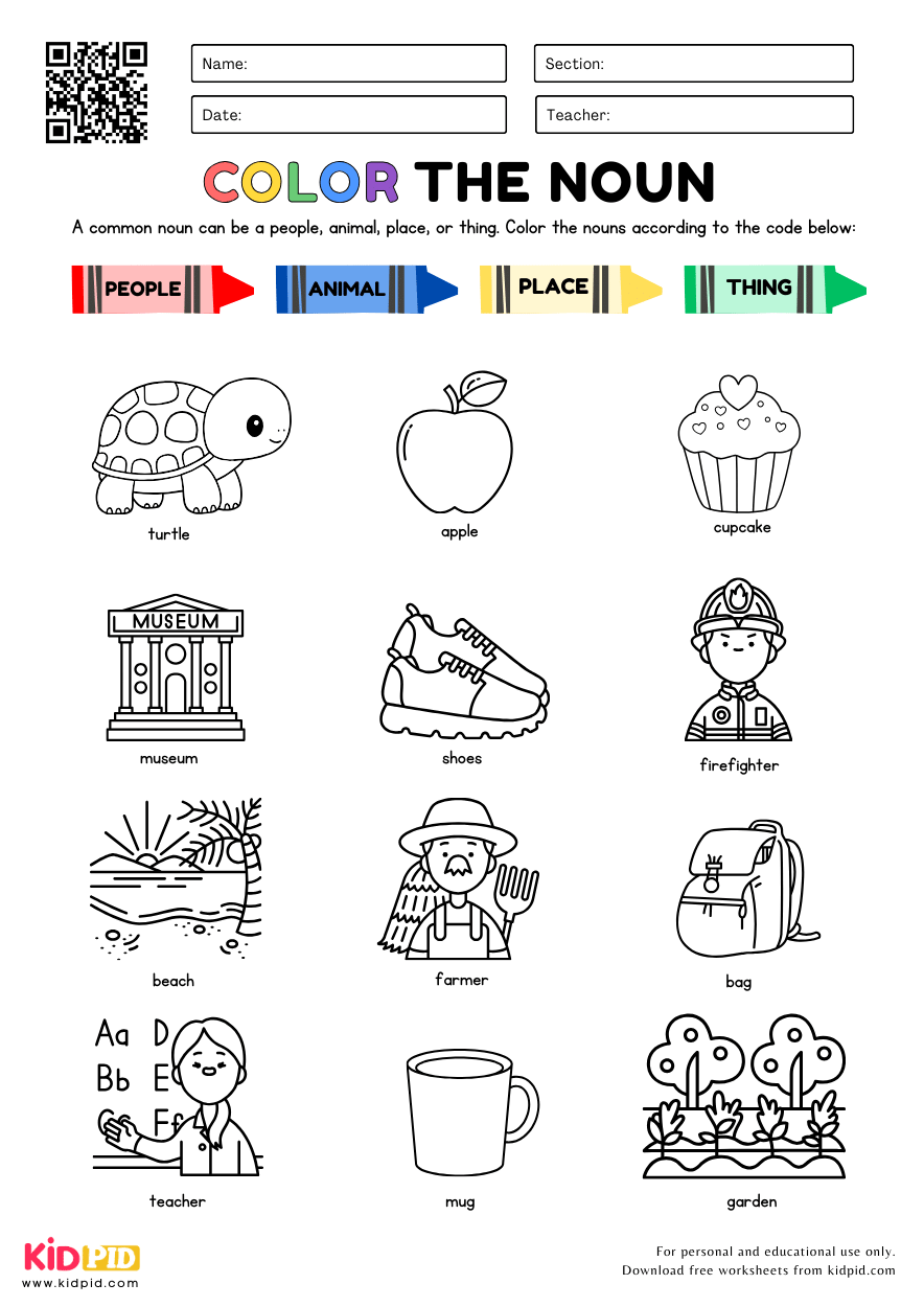 Color The Common Noun English Grammar Worksheet Kidpid