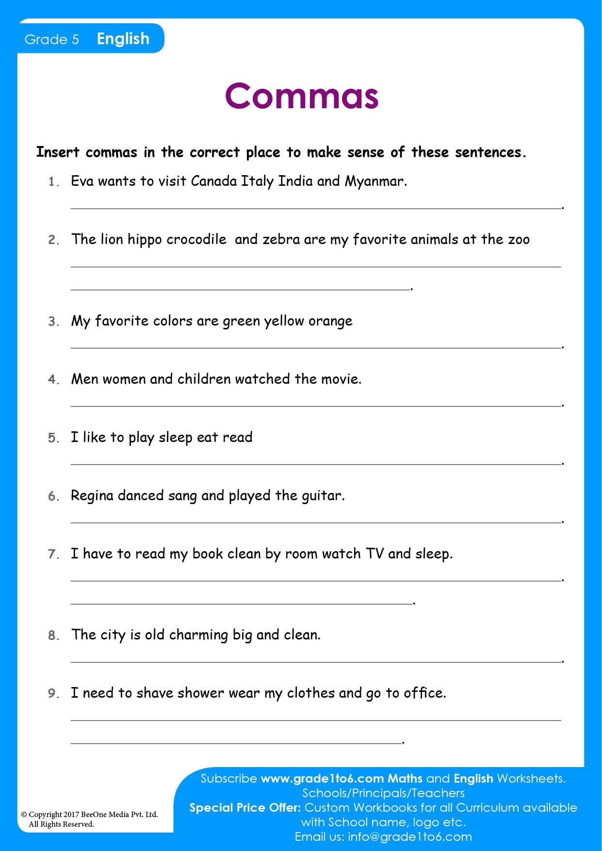 English Grammar And Punctuation Worksheets
