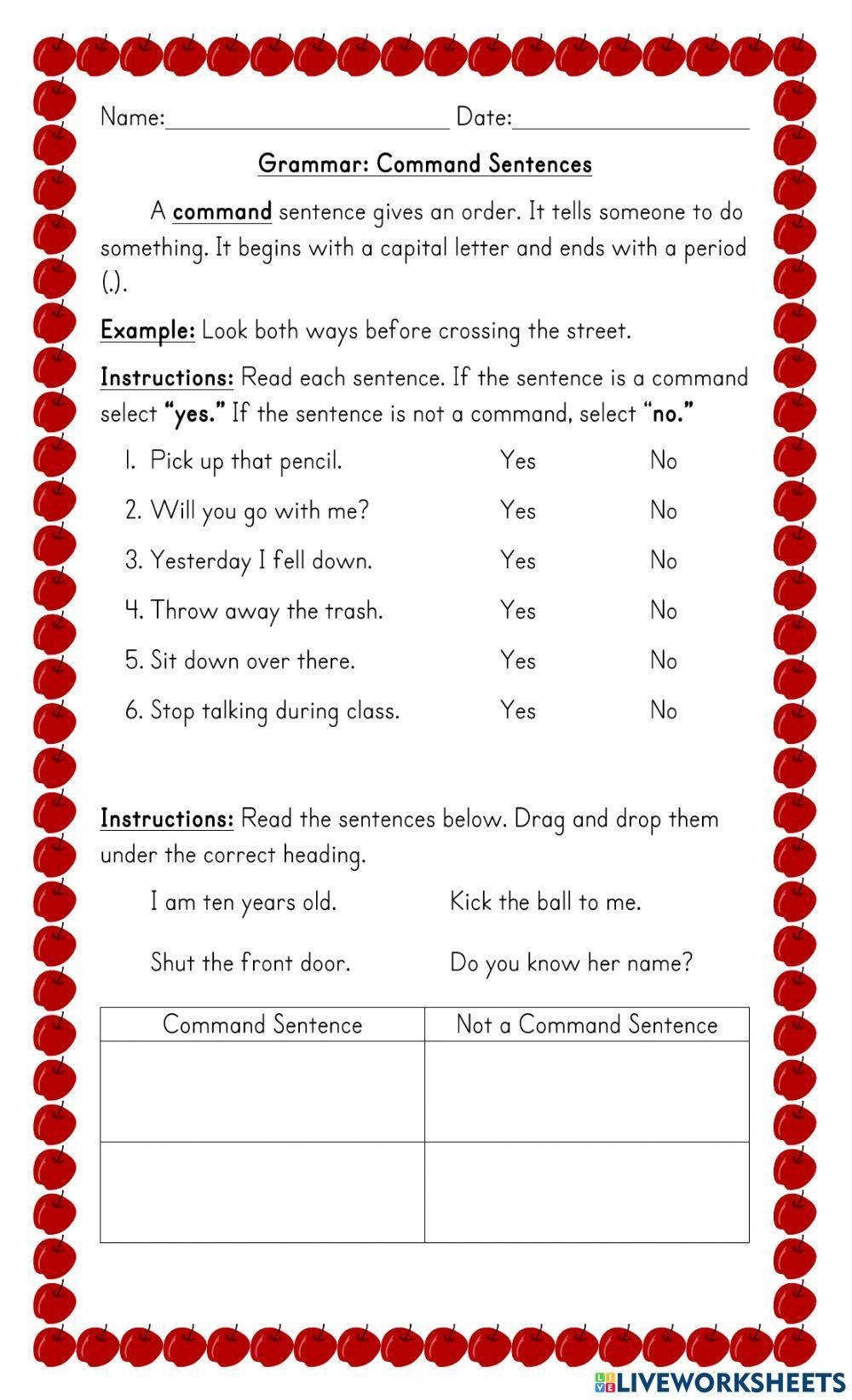 Command Sentenc Free Interactive Worksheets 1479252 Command Sentenc Free Interactive Worksheets 1479252