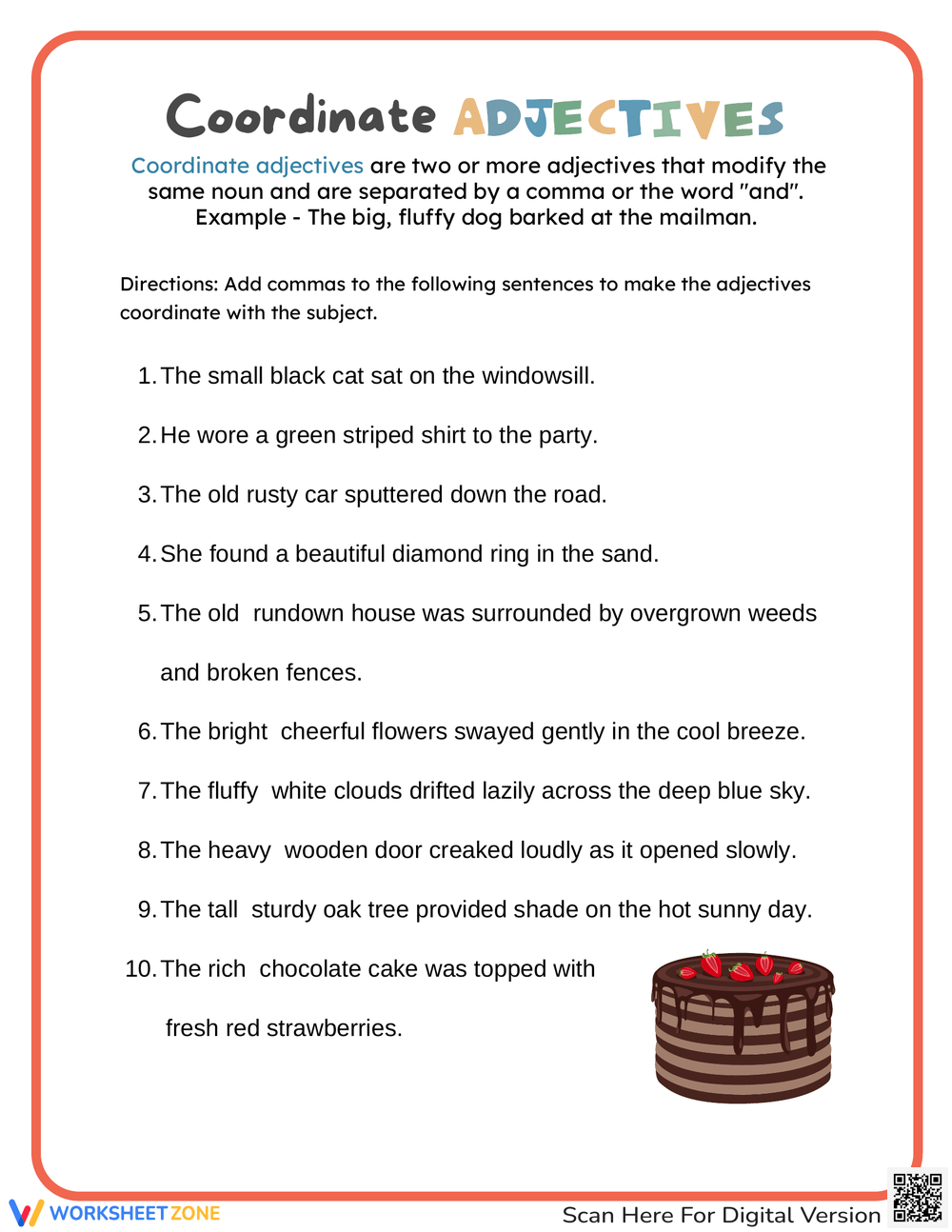 Commas With Coordinate Adjectives Worksheets Commas With Coordinate Adjectives Worksheets