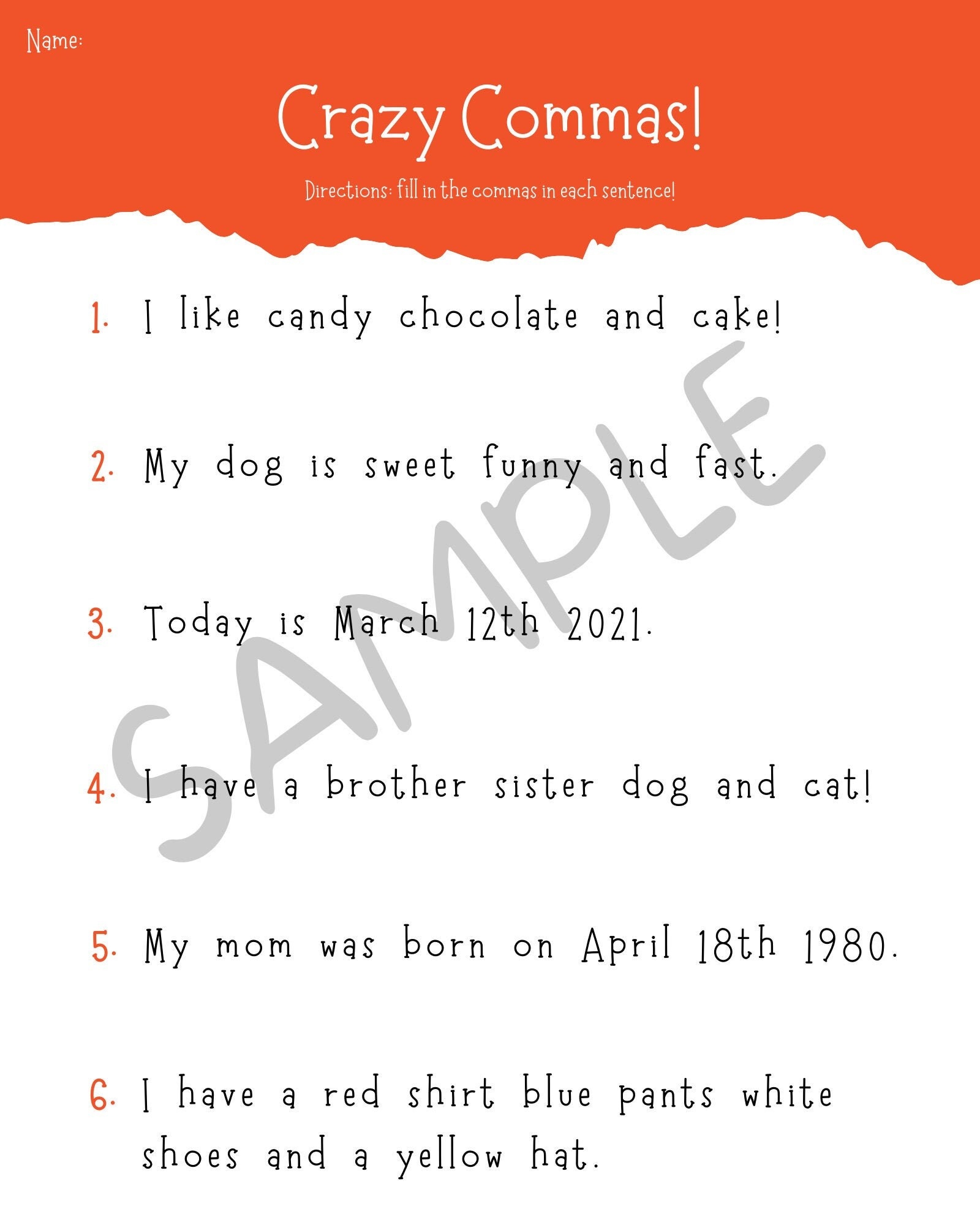Commas Worksheet For Dates Or To Separate A Series K 5 Elementary School Language Arts Teachers And Students Class Kindergarten 1st Grade Etsy Commas Worksheet For Dates Or To Separate A Series K 5 Elementary School Language Arts Teachers And Students Class Kindergarten 1st Grade Etsy