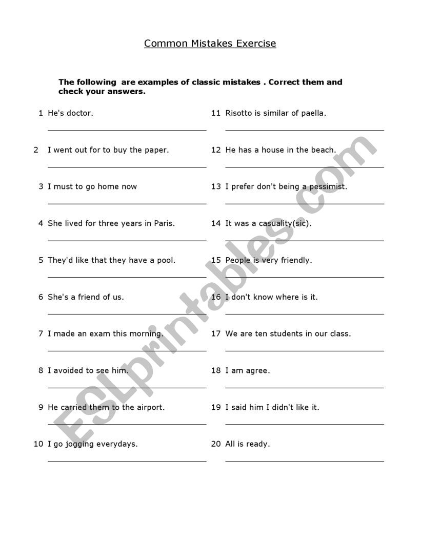 Common Grammar Mistakes Exercise ESL Worksheet By Sols Common Grammar Mistakes Exercise ESL Worksheet By Sols