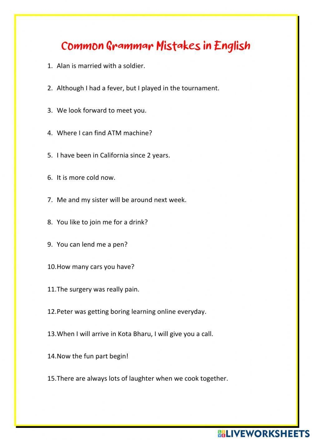 Common Mistakes Free Interactive Worksheets 1139979