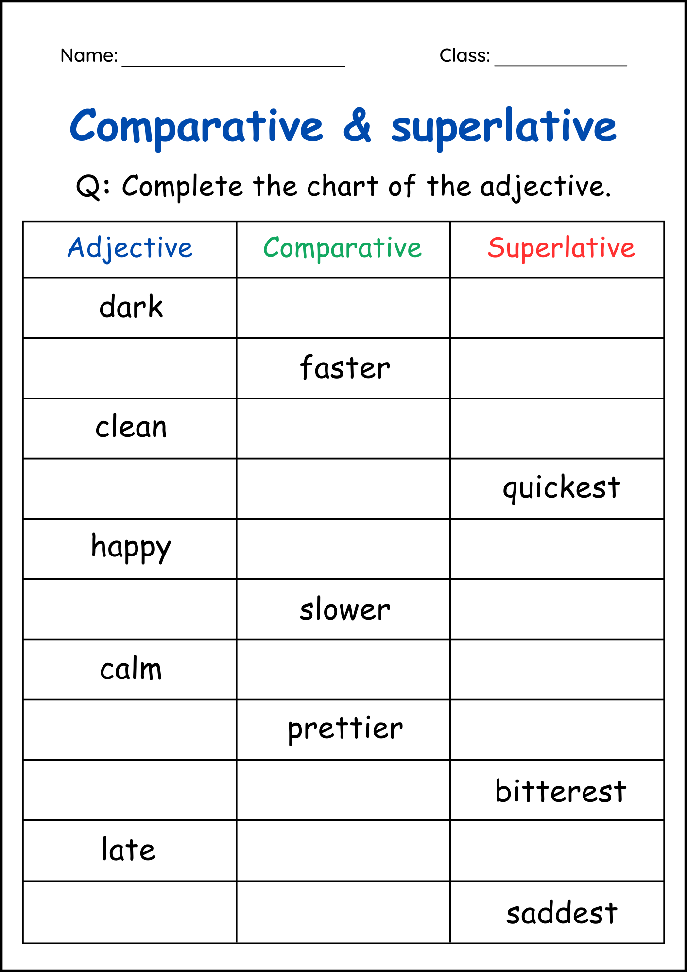 Comparative And Superlative Grammar Worksheets