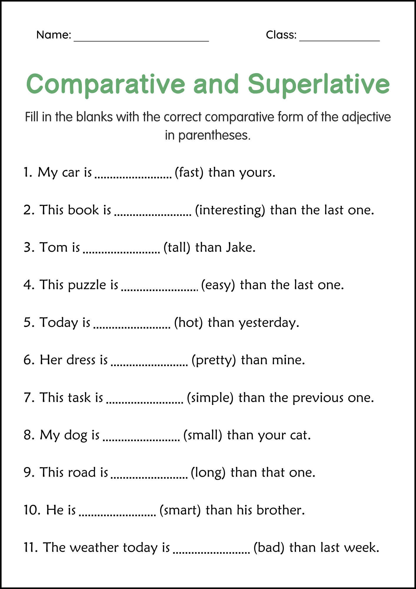 Comparative And Superlative Adjectives Grammar Worksheets For Grade 3 Made By Teachers Comparative And Superlative Adjectives Grammar Worksheets For Grade 3 Made By Teachers