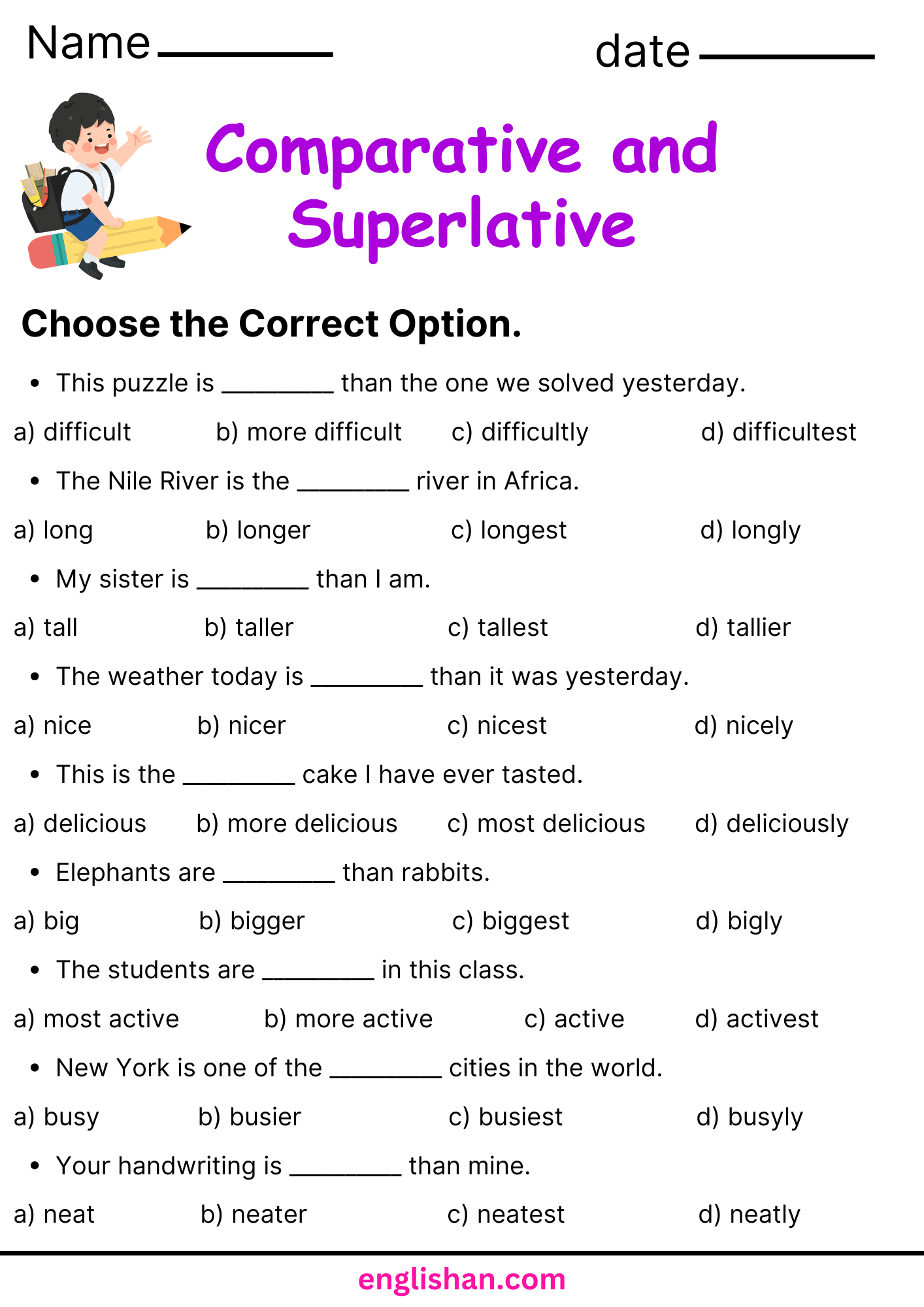 Comparative And Superlative Worksheets And Exercises Comparative And Superlative Worksheets And Exercises