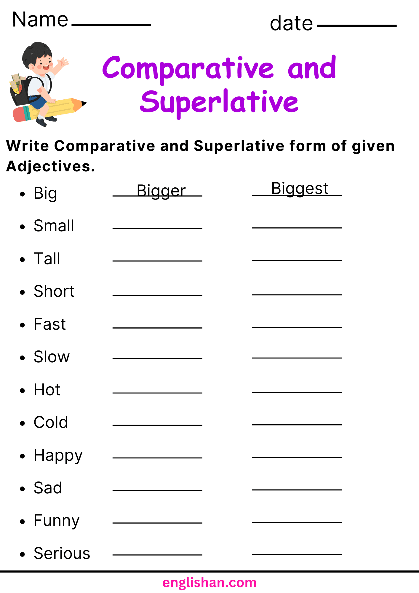 Comparative And Superlative Worksheets And Exercises