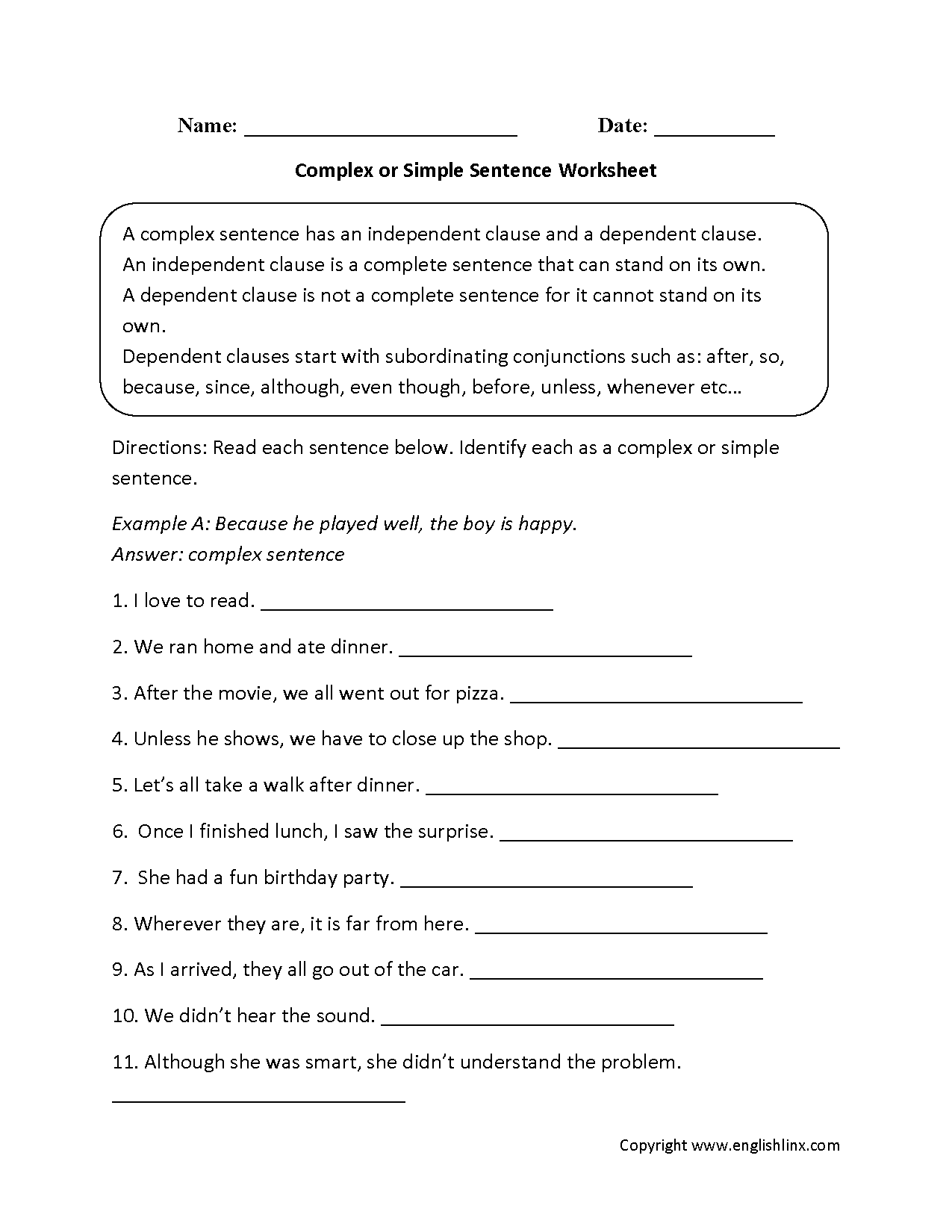 Complex Sentences Worksheets Complex Or Simple Sentences Worksheet Complex Sentences Worksheets Complex Or Simple Sentences Worksheet