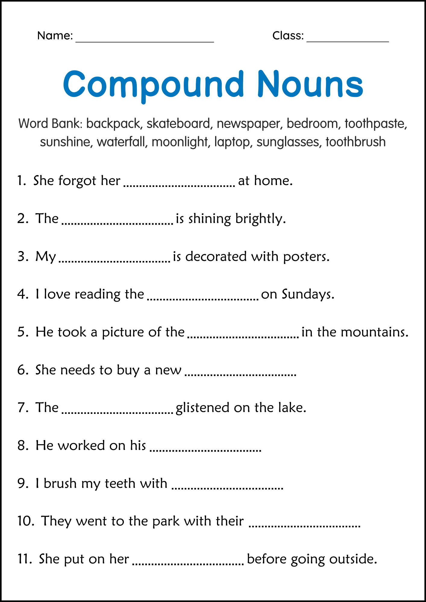 Compound Nouns Grammar Worksheet For Grade 1 2 3 Made By Teachers Compound Nouns Grammar Worksheet For Grade 1 2 3 Made By Teachers