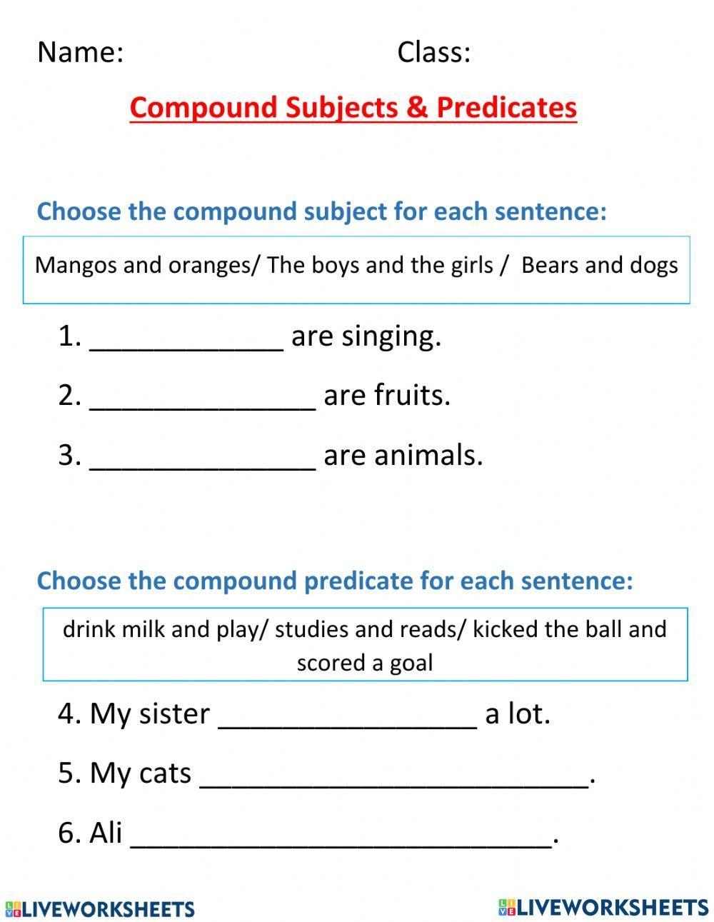 Compound Subjec Free Interactive Worksheets 1576880