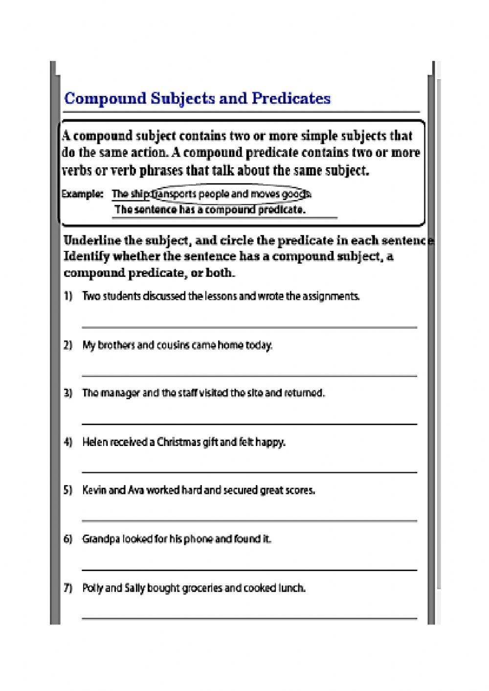 Compound Subjec Free Interactive Worksheets 574736