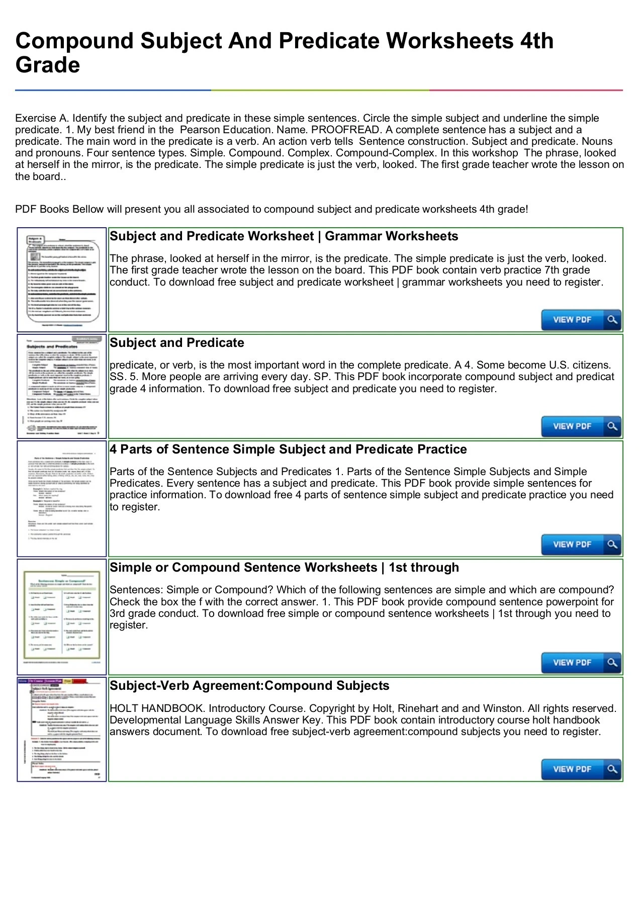 Compound Subjects Grammar Worksheet