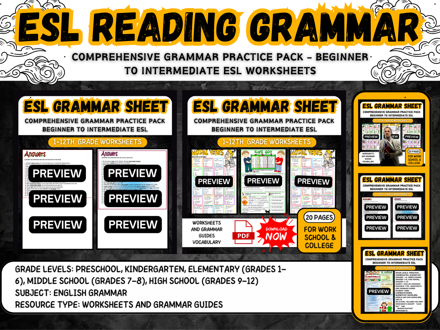 College Grammar Worksheets Pdf