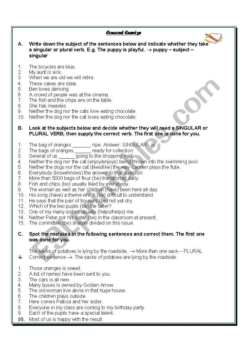 CONCORD EXERCISE ESL Worksheet By Rafeeq