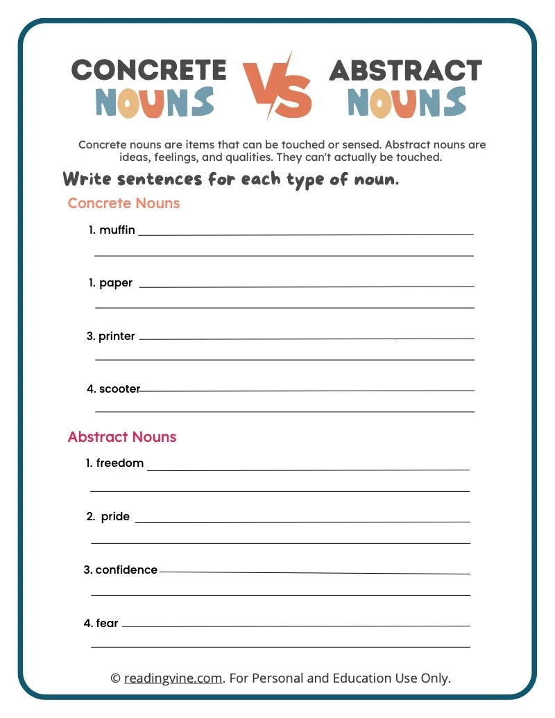 Concrete Noun Worksheets