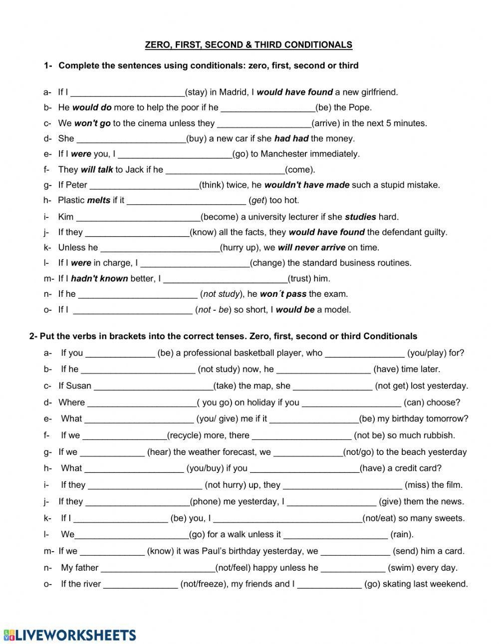 CONDITIONAL SEN Free Interactive Worksheets 128464