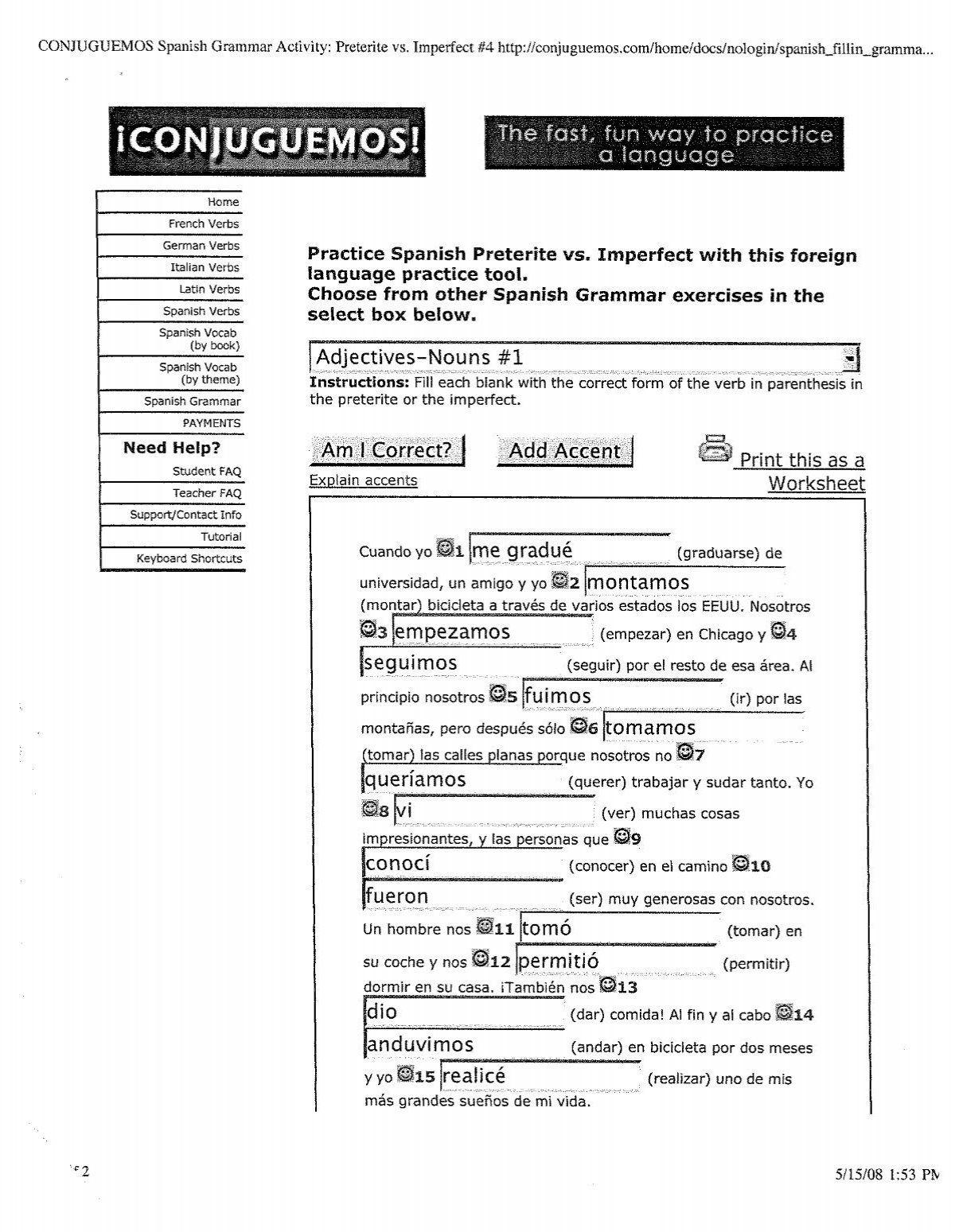 CONJUGUEMOS Spanish Grammar Activity Preterite Vs Imperfect CONJUGUEMOS Spanish Grammar Activity Preterite Vs Imperfect
