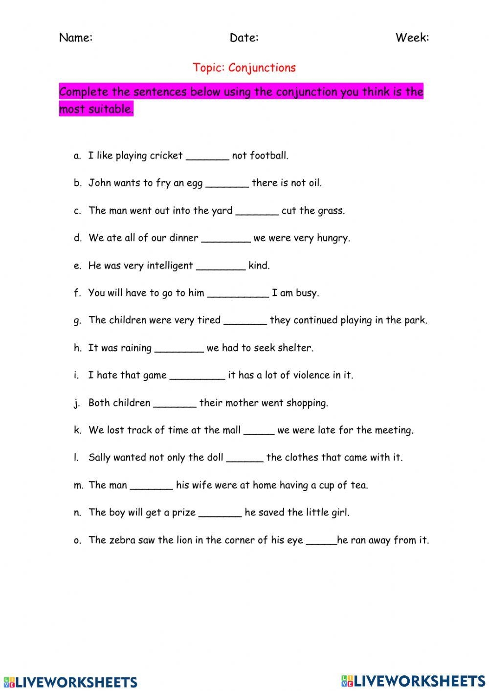 Conjunction 1 Free Interactive Worksheets 6670342