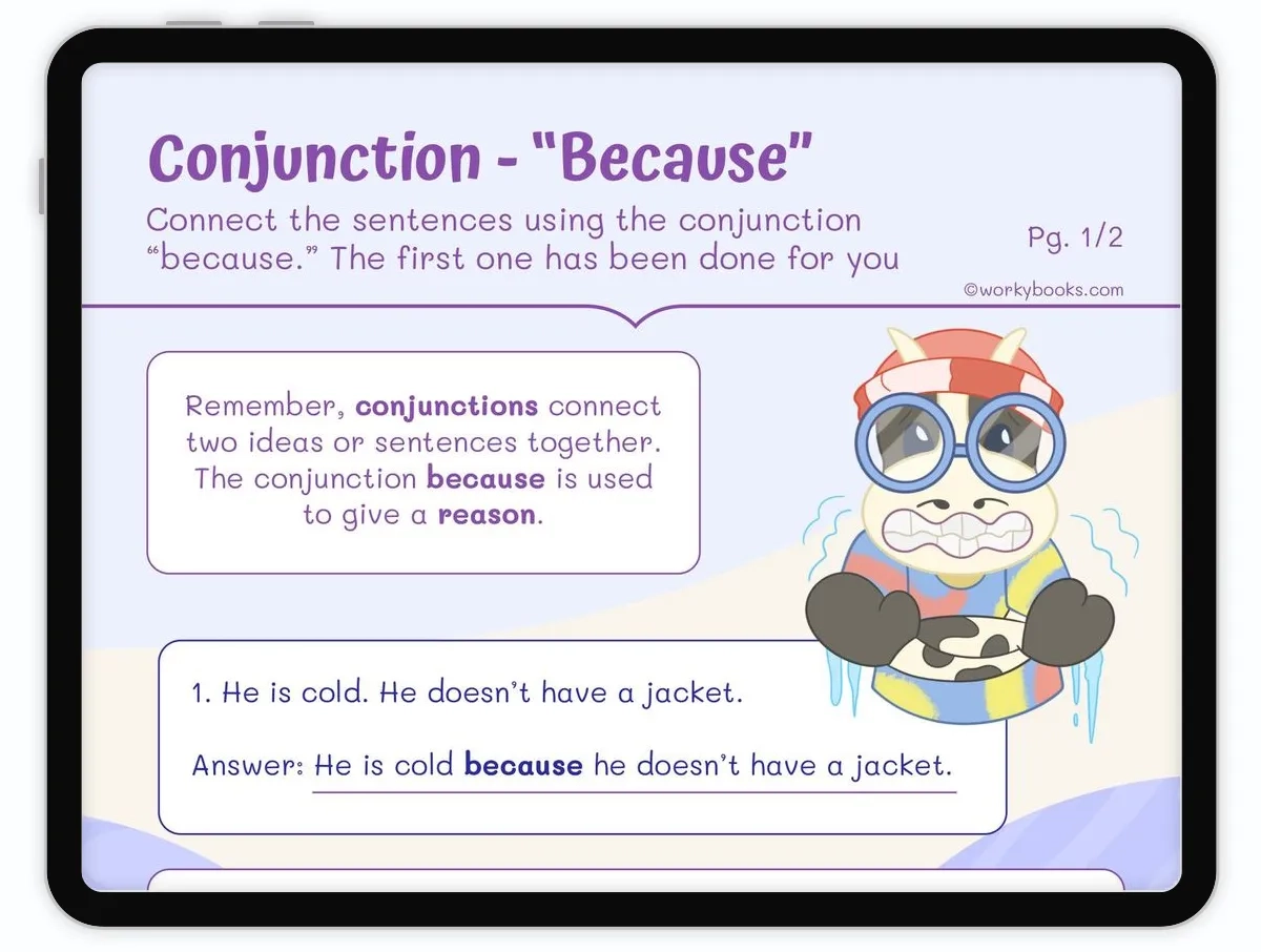 Conjunction Because Worksheet L 1 1 G L 1 1 Workybooks For Teachers Parents Homeschoolers Printable Interactive Conjunction Because Worksheet L 1 1 G L 1 1 Workybooks For Teachers Parents Homeschoolers Printable Interactive