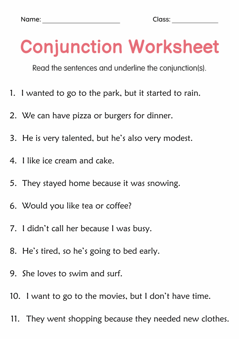 Conjunction Grammar Worksheets For Grade 1 2 3 Made By Teachers