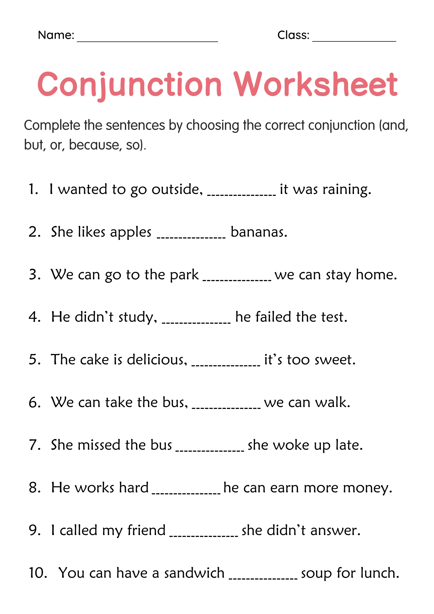 English Grammar Worksheets For Class 1st