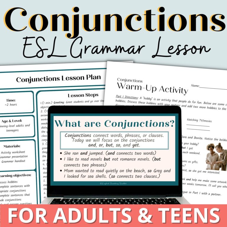 Conjunctions English Grammar Lesson Activities Worksheets For Adult ESL And High School ELL Newcomers Classful
