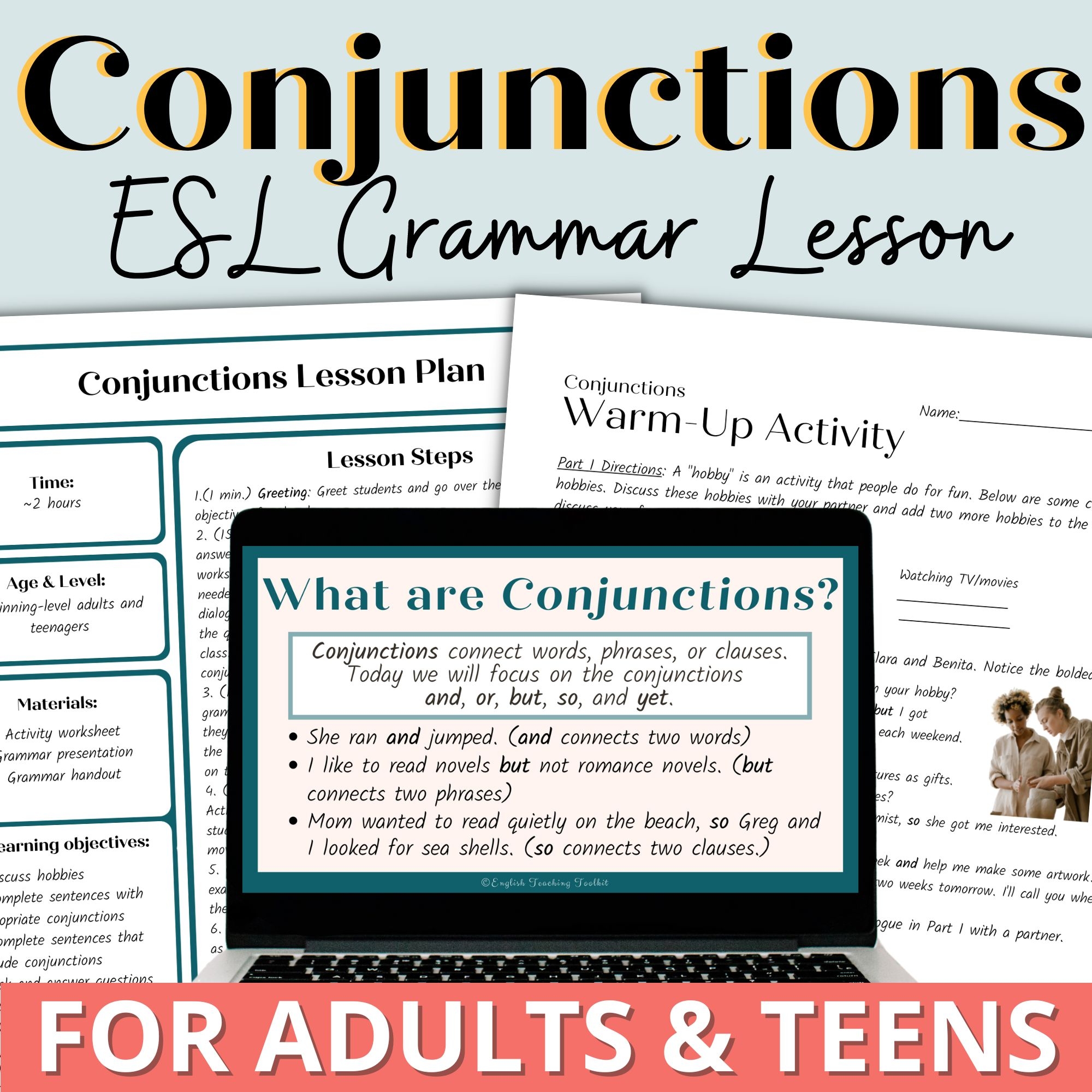 Conjunctions English Grammar Lesson Activities Worksheets For Adult ESL And High School ELL Newcomers Classful
