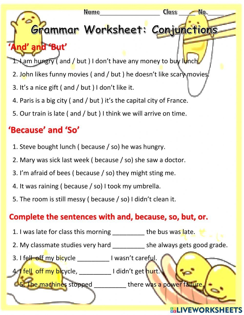 Conjunctions Free Interactive Worksheets 1262212