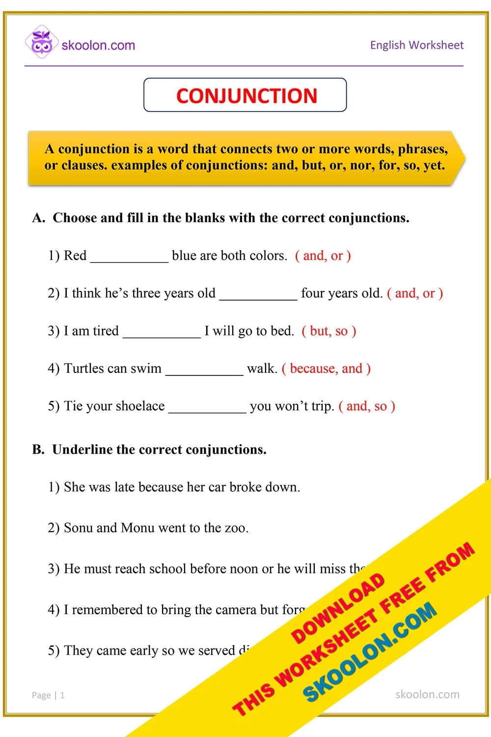 Conjunctions Worksheet 3 Skoolon Conjunctions Worksheet 3 Skoolon