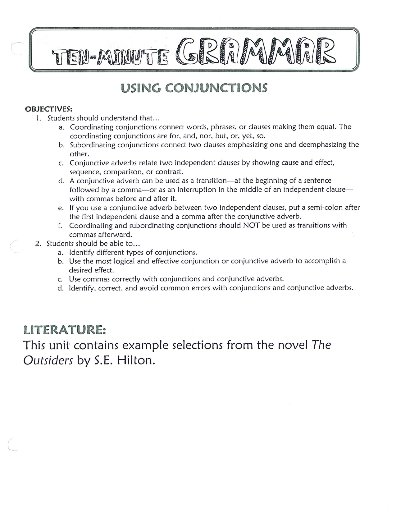 Coordinating Conjunctions Grammar Worksheet Coordinating Conjunctions Grammar Worksheet